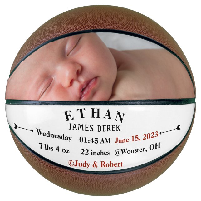 Personalised Basketball Baby Birth Announcement (Front)