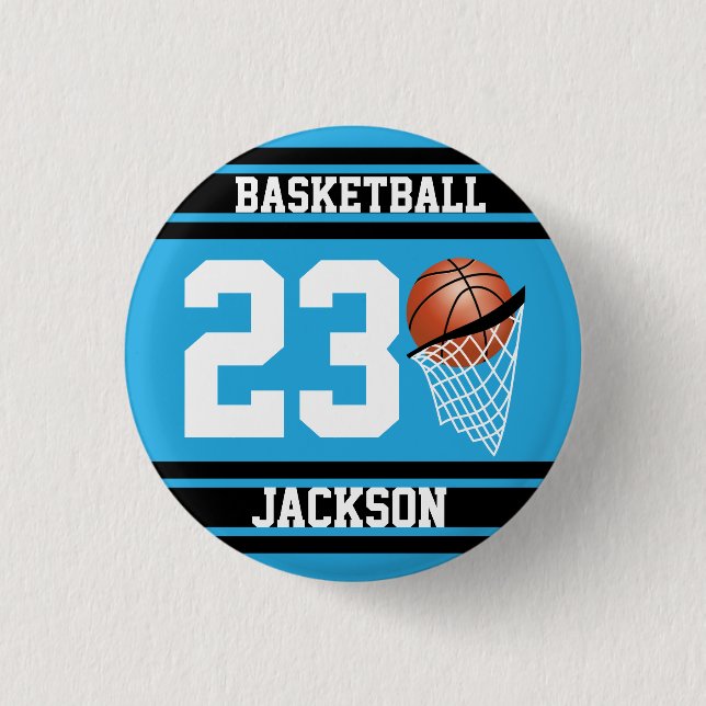 Personalised Basketball Baby Blue and Black 3 Cm Round Badge (Front)