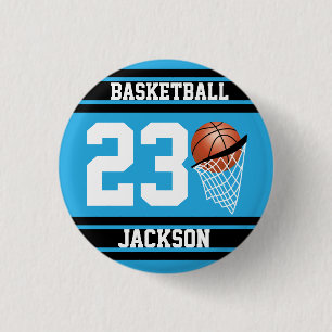 Personalised Basketball Baby Blue and Black 3 Cm Round Badge