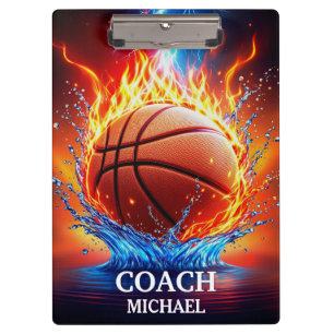 Personalised Basketball Ball on Fire and Water Clipboard