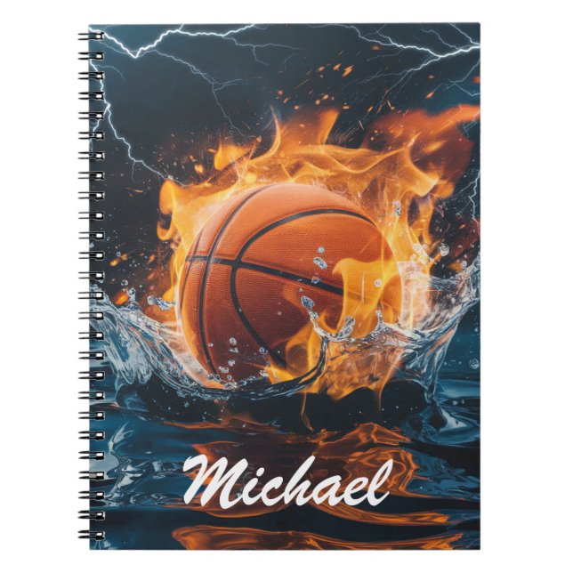  Personalised Basketball Ball on Fire and Water    Notebook (Front)