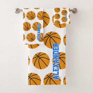 Personalised Basketball Ball Pattern Kids Bath Towel Set