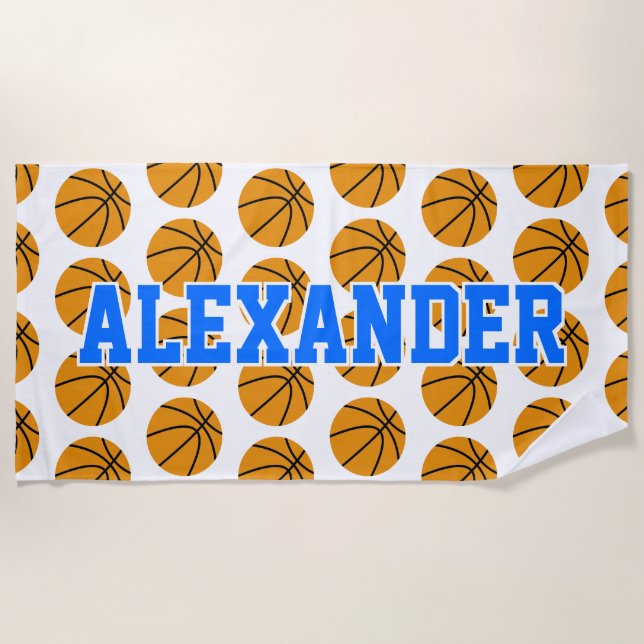 Personalised Basketball Ball Pattern Kids Beach Towel (Front)