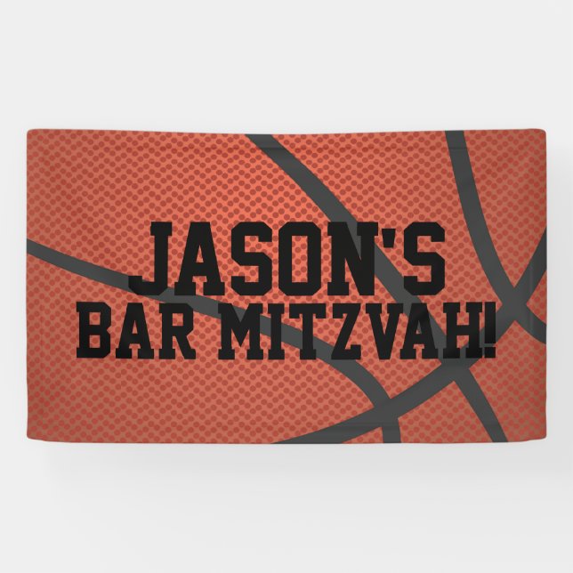 Personalised Basketball Bar Mitzvah Banner (Horizontal)