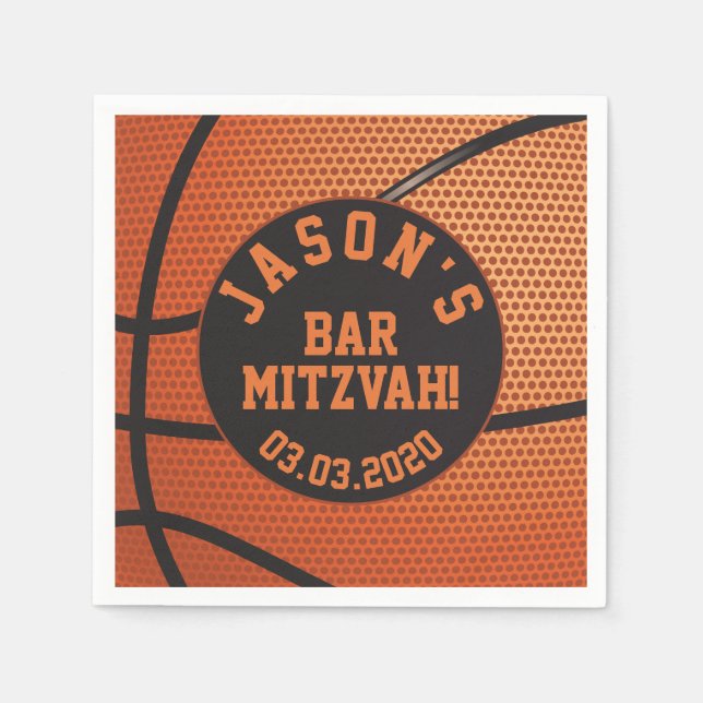 Personalised Basketball Bar Mitzvah Napkin (Front)