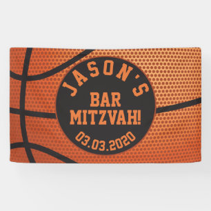 Personalised Basketball Bar Mitzvah Orange Black Banner