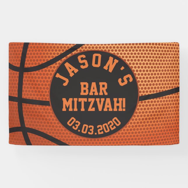 Personalised Basketball Bar Mitzvah Orange Black Banner (Horizontal)