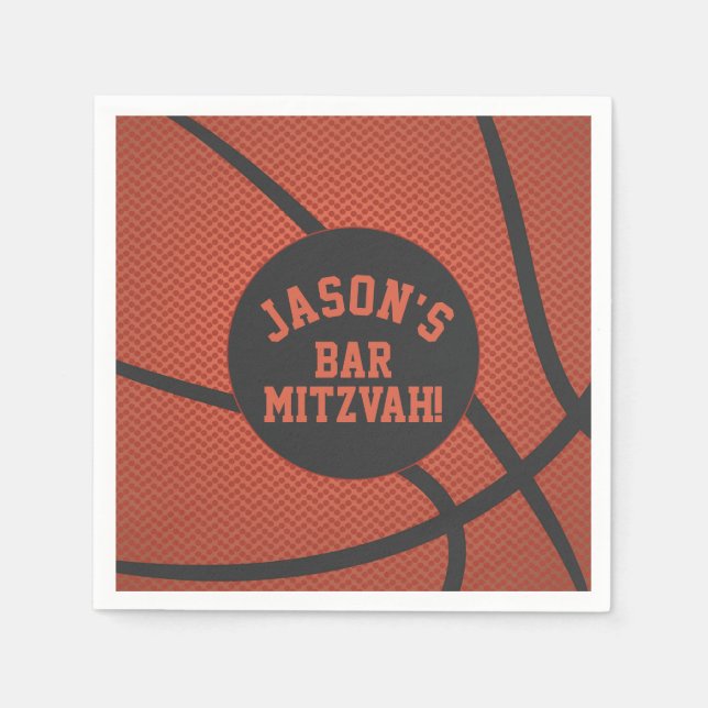 Personalised Basketball Bar Mitzvah Orange Black Napkin (Front)