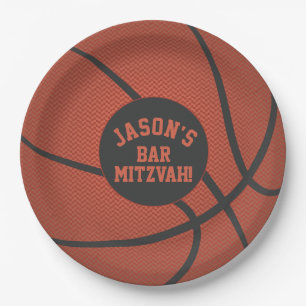 Personalised Basketball Bar Mitzvah Orange Black Paper Plate
