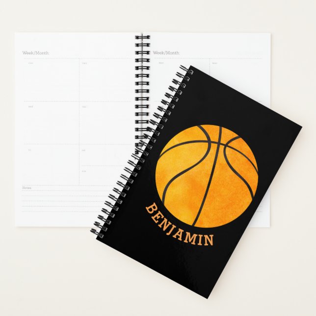 Personalised Basketball Black Orange Kids Sports Planner (Display)