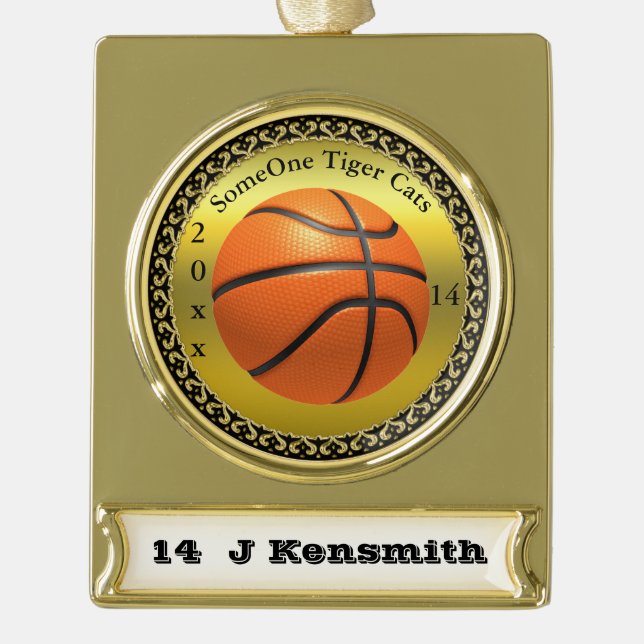 Personalised Basketball Champions League design Gold Plated Banner Ornament (Front)