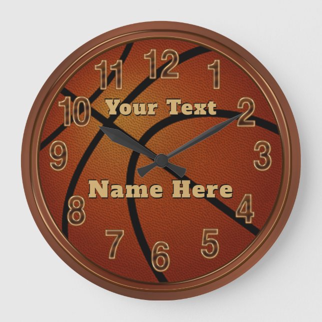 Personalised Basketball Clocks, Your Name and Text Large Clock (Front)