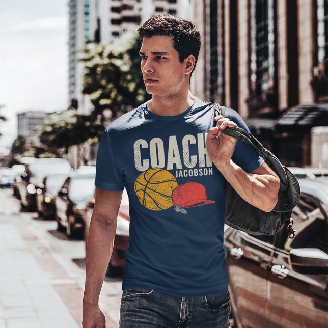 Personalised Basketball Coach Add Name T-Shirt (Basketball Coach Personalized Navy Blue T-Shirt)