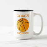 Personalised Basketball Coach Orange Retro Two-Tone Coffee Mug<br><div class="desc">Personalised Basketball Coach Orange Retro Watercolor Style Mug. Personalise this basketball themed mug for your favourite coach. Sports design with basketball on each side. Text reads COACH and personalise with name. Great gift for school basketball coaches.</div>