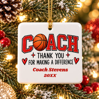 Personalised Basketball Coach Thank You Christmas  Ceramic Ornament