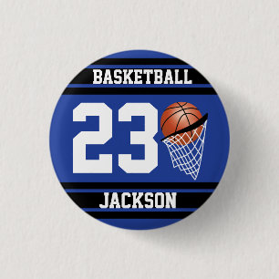 Personalised Basketball Dark Blue and Black 3 Cm Round Badge