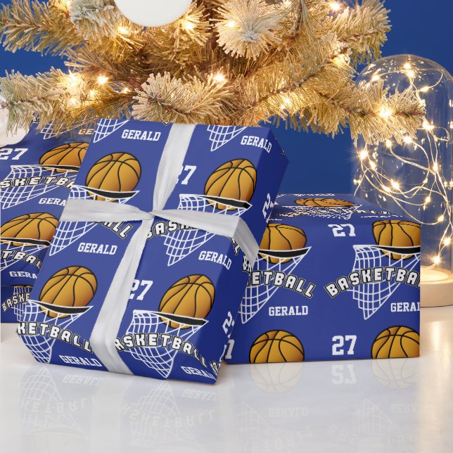 Personalised Basketball - Dark Blue Wrapping Paper (Holidays)