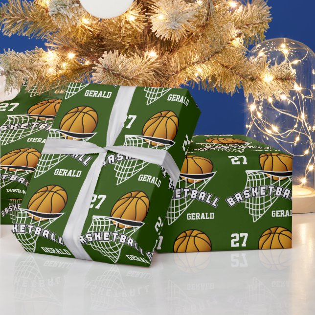 Personalised Basketball - Dark Green Wrapping Paper (Holidays)