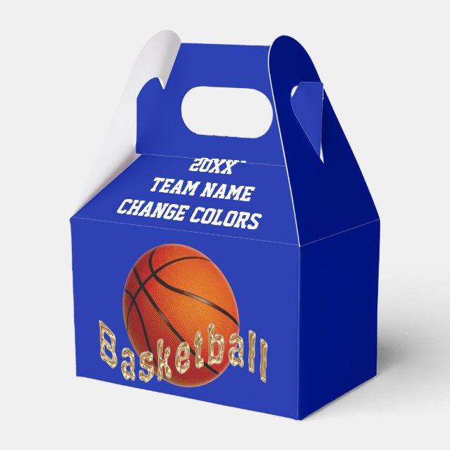 Personalised Basketball Favour Boxes, Blue, White Box (Front Side)