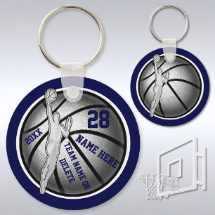 Personalised Basketball Gifts for Boys, Navy Key Ring