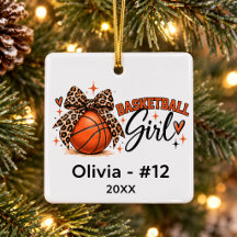 Personalised Basketball Girl Leopard Bow Christmas