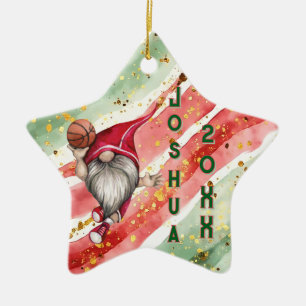 Personalised Basketball Gnome Christmas Ceramic Tree Decoration