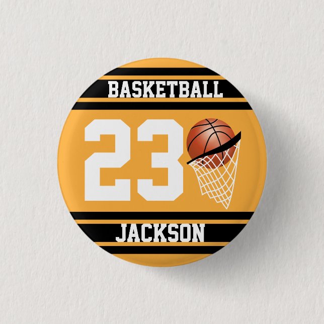 Personalised Basketball Gold and Black 3 Cm Round Badge (Front)