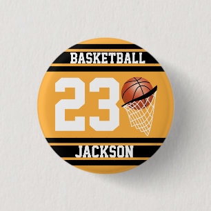 Personalised Basketball Gold and Black 3 Cm Round Badge