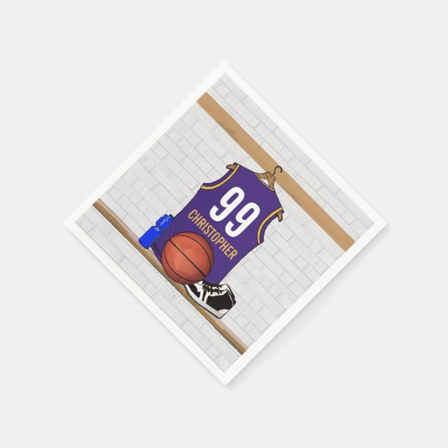Personalised Basketball Jersey Purple | Gold Napkin (Corner)