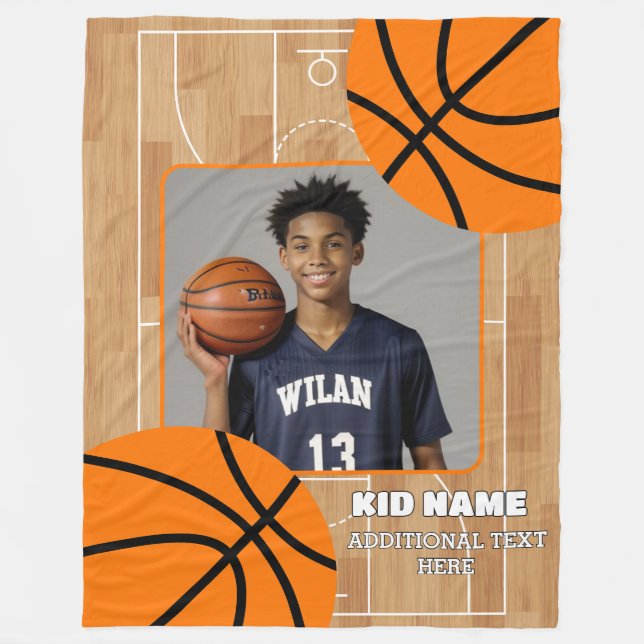 Personalised Basketball Kid Photo Fleece Blanket (Front)