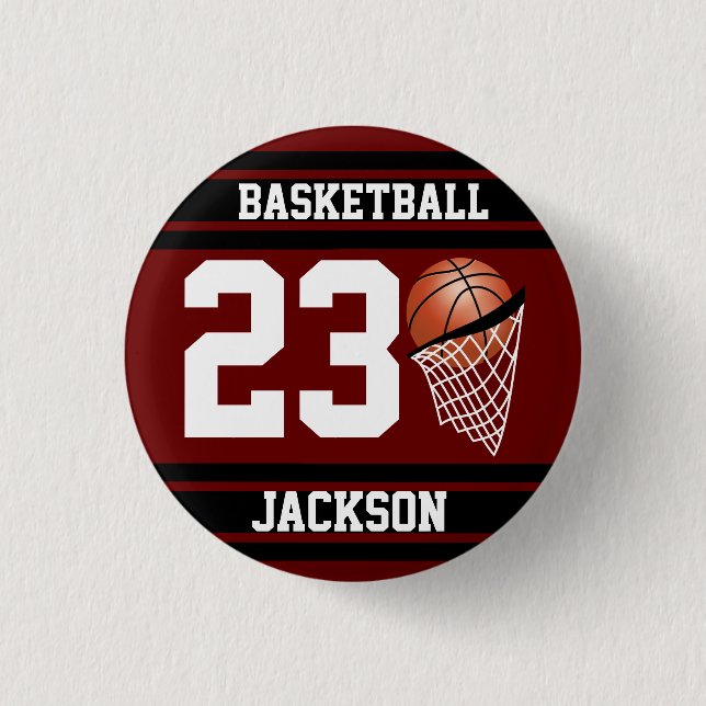 Personalised Basketball Maroon and Black 3 Cm Round Badge (Front)