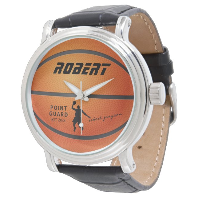 Personalised Basketball Men's Leather Vintage  Watch (Angled)
