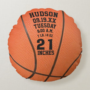 Personalised Basketball Name and Baby Stats Round Cushion