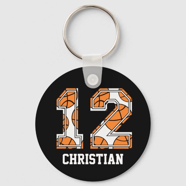 Personalised Basketball Number 12 Key Ring (Front)