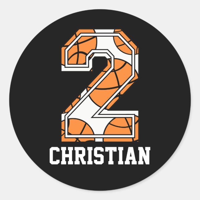 Personalised Basketball Number 2 Classic Round Sticker (Front)