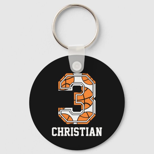 Personalised Basketball Number 3 Key Ring (Front)