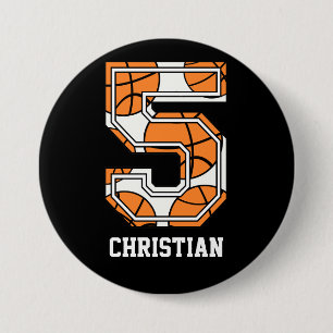 Personalised Basketball Number 5 7.5 Cm Round Badge