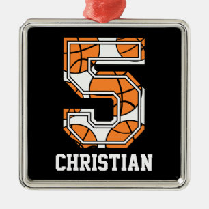 Personalised Basketball Number 5 Metal Tree Decoration
