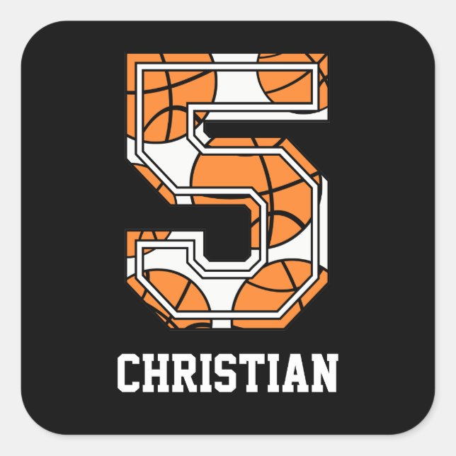 Personalised Basketball Number 5 Square Sticker (Front)