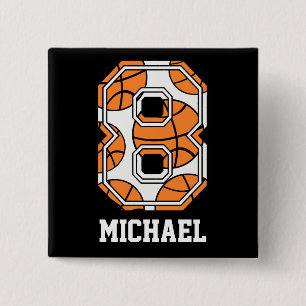 Personalised Basketball Number 8 15 Cm Square Badge