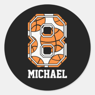 Personalised Basketball Number 8 Classic Round Sticker