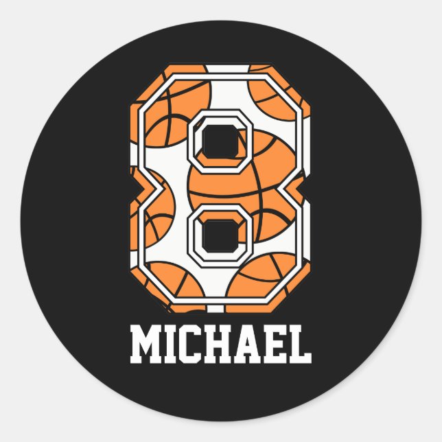 Personalised Basketball Number 8 Classic Round Sticker (Front)