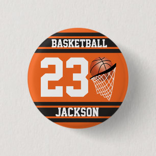 Personalised Basketball Orange and Black 3 Cm Round Badge