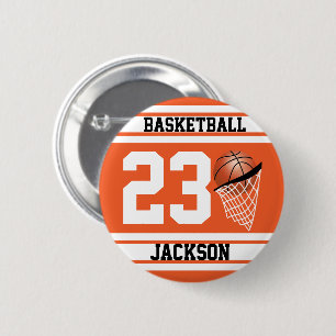 Personalised Basketball Orange and White 6 Cm Round Badge