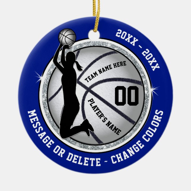 Personalised Basketball Ornaments for Girls, Blue (Front)