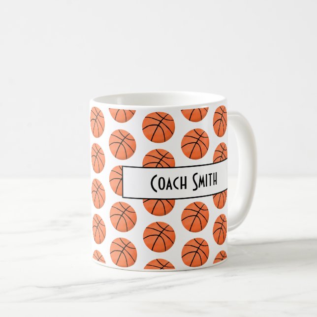 Personalised Basketball Pattern Coach Gift Coffee Mug (Front Right)