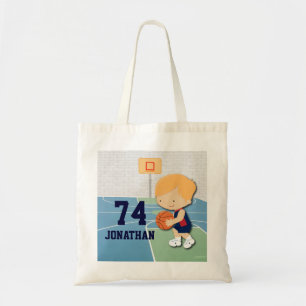 Personalised basketball player cartoon kids tote bag