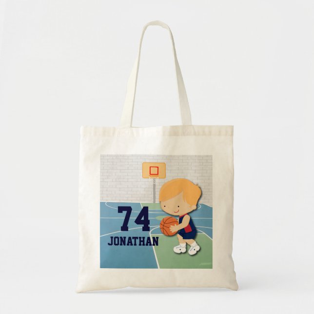Personalised basketball player cartoon kids tote bag (Front)