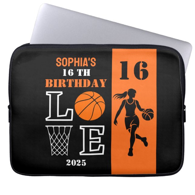 Personalised Basketball Player Girl, Birthday Gift Laptop Sleeve (Front)