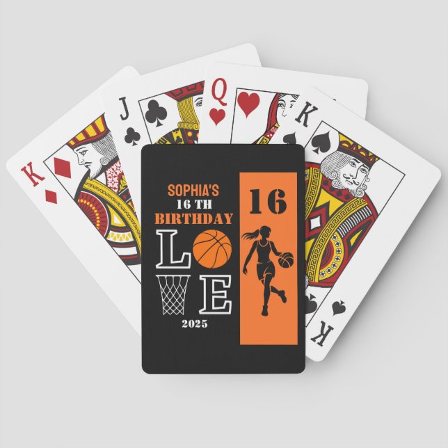 Personalised Basketball Player Girl, Birthday Gift Playing Cards (Back)